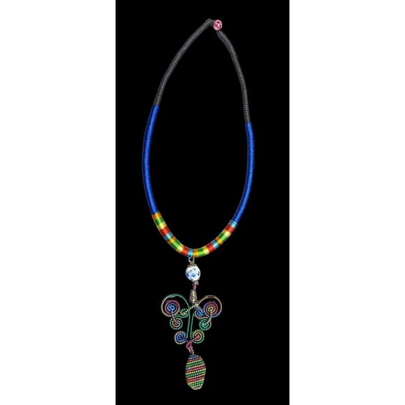 Rainbow Fairycore Wire And Thread Statement Pendant Necklace - Picture 1 of 6